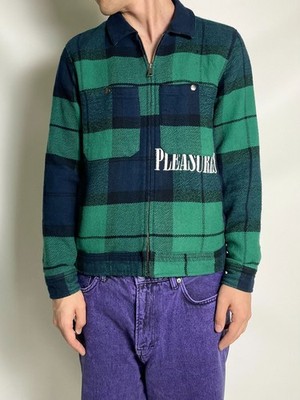 HUF x Pleasures Now Size S Green Blackwatch Plaid Full Zip Coach Jacket Shaket