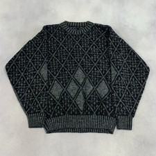 Vintage Abstract Knitted Jumper Patterned Grandad Chunky Knit Sweater Men's L