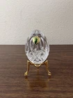 Vintage Waterford Crystal Egg Paperweight Clear Cut Glass Ireland W/ Gold Stand