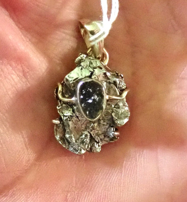 Meteorite Campo Del Cielo, moldavite Sterling Silver pendant