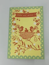 French Bébé est arrivé Baby Arrival Greeting Card with Birds Nest Design