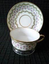 Vint M Redon Limoges Roseraie Pattern Teacup  Saucer