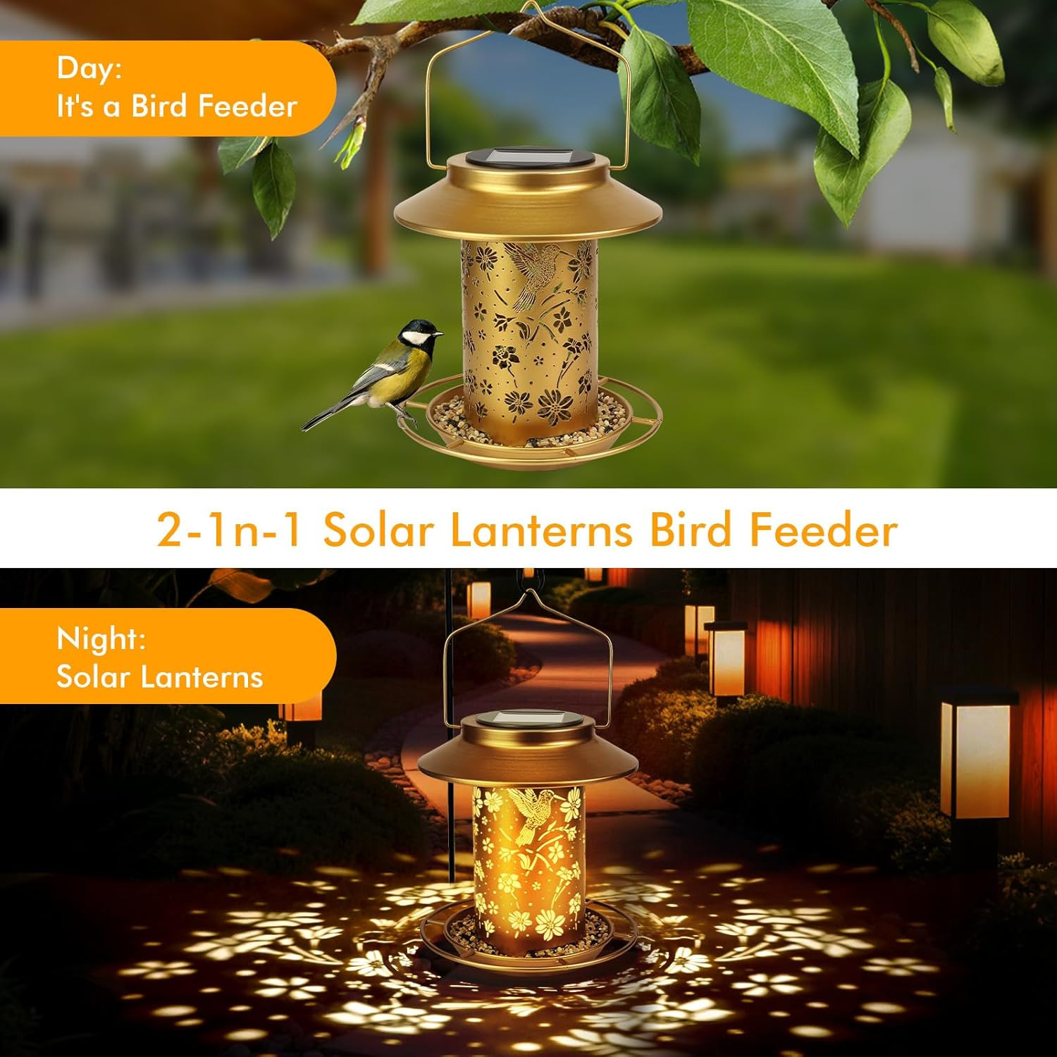 Solar Bird Feeders Outdoors Hanging - Metal Waterproof outside Wild Bird Feeders