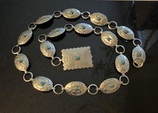 Small Vintage Native Southwest Concho Silver Tone Belt Turquoise 27 3/8  