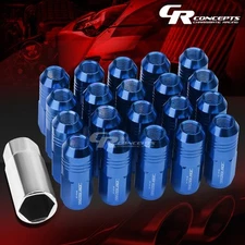 JDM BLUE 20PCS M12X1.25 20MM OD 50MM TALL CLOSED END ALUMINUM LUG NUTS+ADAPTER