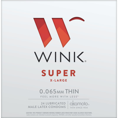 Wink Super XL Extra Large Ultra Thin Latex Condoms + Brass Pocket Case, 24 Count