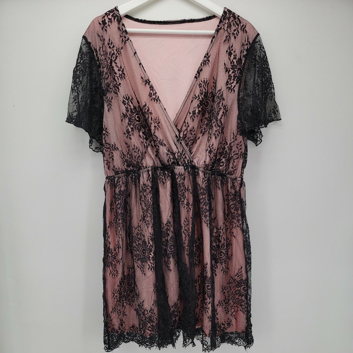 shein lace overlay dress Simplee Contrast Lace Mock Neck Puff Sleeve Mesh Overlay Dress