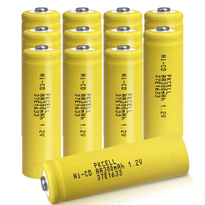 12 pcs PKCELL AA 300mAh Ni-Cd Ni-Cad 1.2V Rechargeable Batteries RC Solar Lights