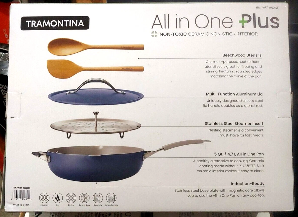 Tramontina 5 qt Ceramic Non Stick All in One Plus Pan 5 PC Set Color: Pink 80110/086DS