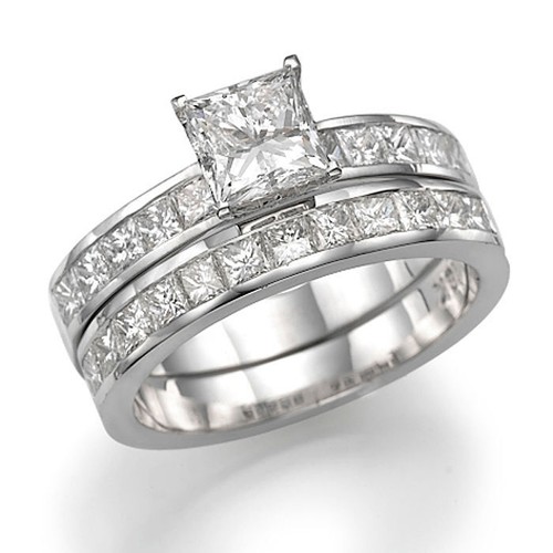 2 1/2 CT Diamond Engagement Ring Set Princess F/SI1 18K White Gold Size Selectab - Picture 3 of 6