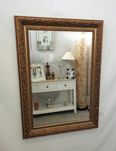 Ornate Antique Rustic Gold Finish Wall Mirror Frame Bevelled Glass 109x79cm - Picture 3 of 12