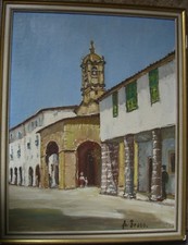 ::GINO BRUNO *1889 ITALIA ? CHIESA MEDITERRANEA E CENTRO STORICO DIPINTO AD OLIO FIRMATO