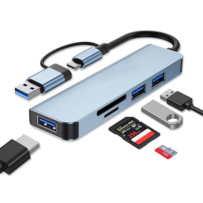 5 Ports USB 3.0 Hub TF/SD Card Reader for Mac/iPad/Dell/HP Laptop/Phones