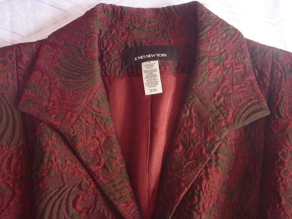 Jones New York женщин 16 бордовый черный 3D текстурированный блейзер шаль искусство носить винтажный - Изображение 3 из 4