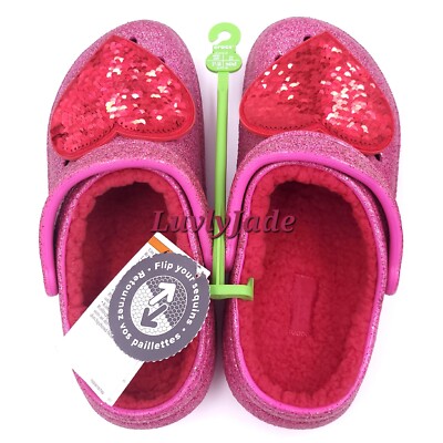 Crocs Limited Edition Pink Glitter Valentines Day Pink & Red Sequin Heart CROCS Classic Lined Pink Glitter Heart Clog Valentine main image 2