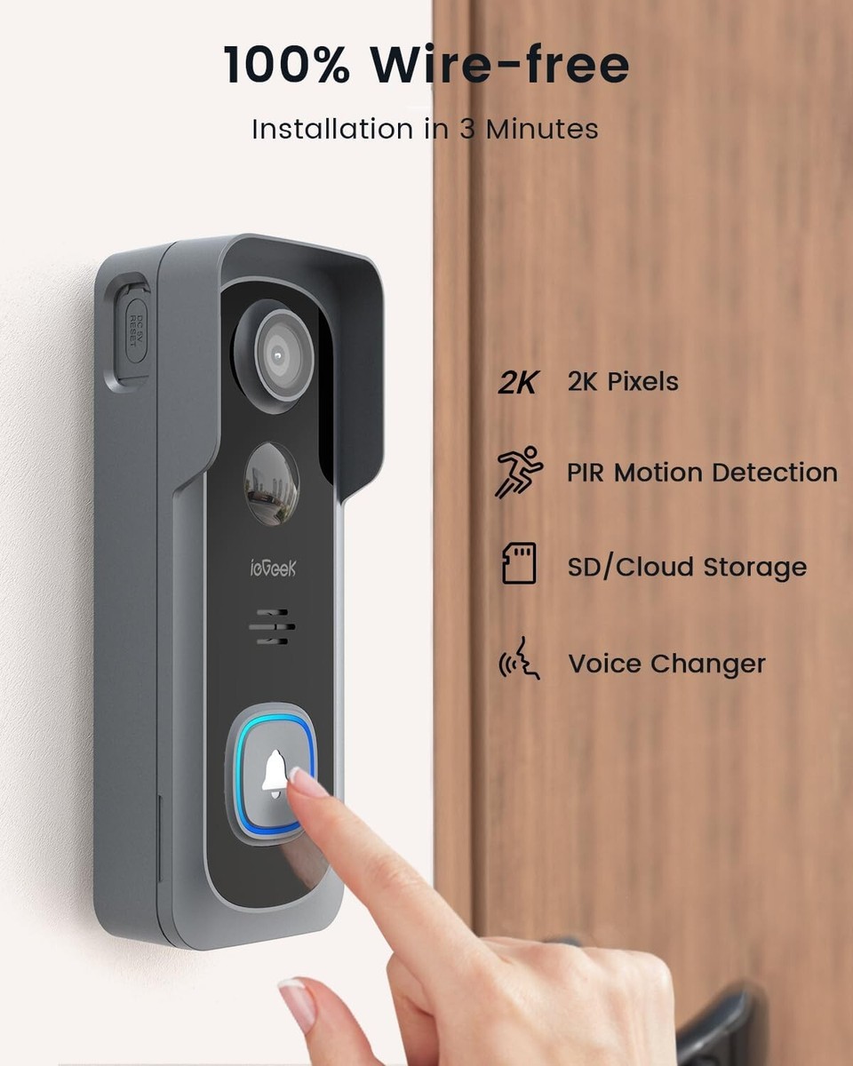 ieGeek Wifi Doorbell Camera 2K Wireless Video Door bell with Chime  Ringer,Alexa
