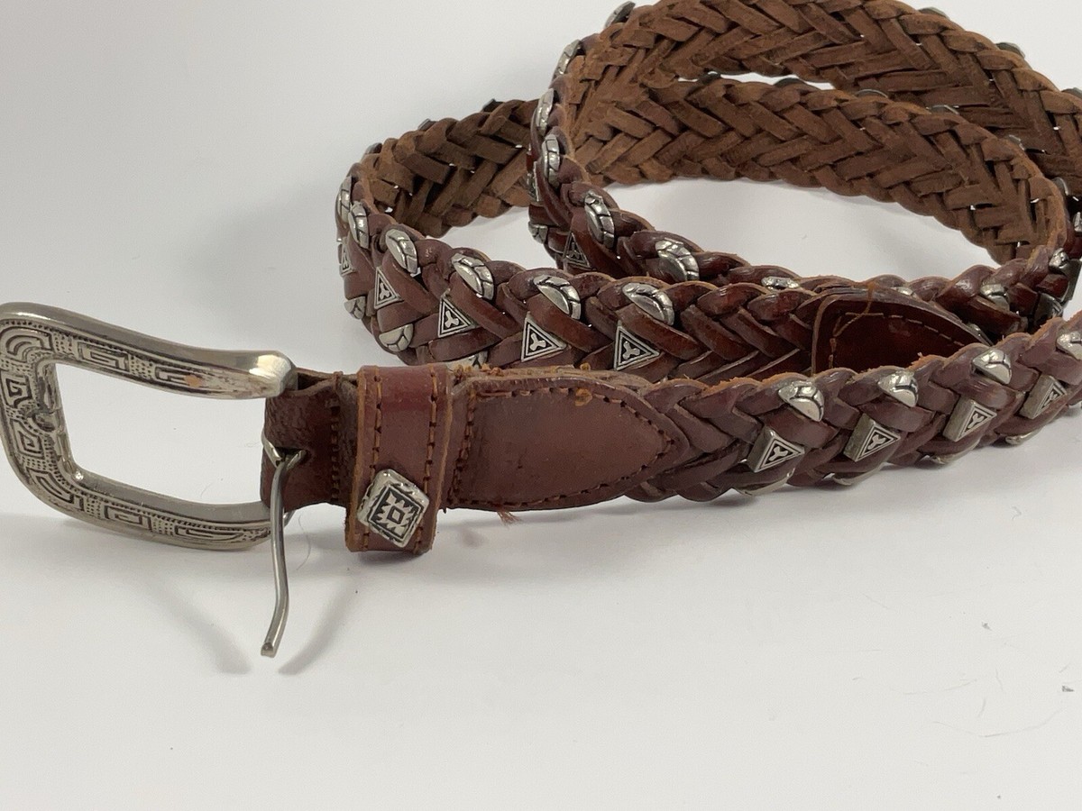 Unisex Genuine Leather Braided Tooled W-Metal Embellishments 