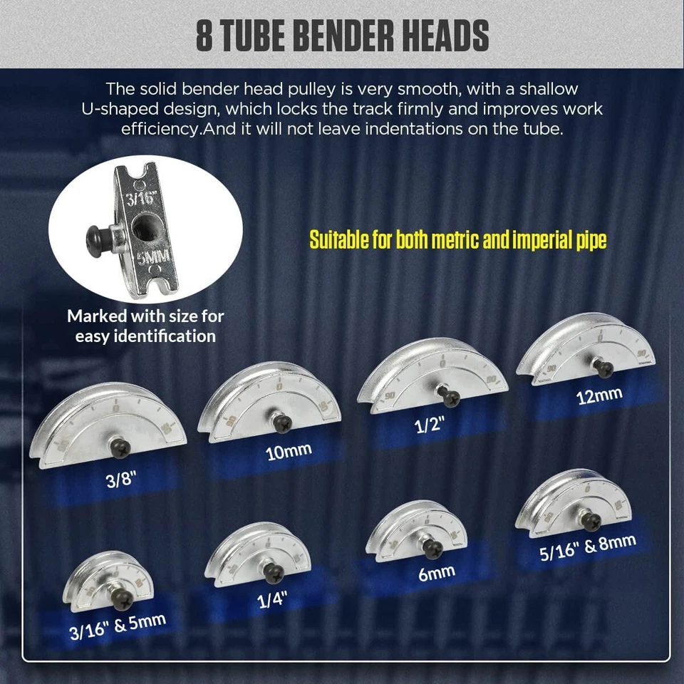 Copper Pipe Bender Ratchet HVAC 90° Tube Bender 8 Dies Set 4/5/6/8/10/12/16mm - Image 4 of 4