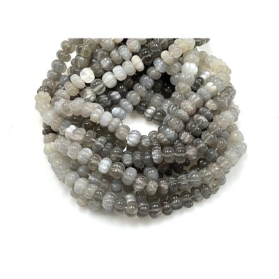 Grey Moonstone Natural Gemstone Hand Carved Cantaloupe Shape Faceted Beads, 18''