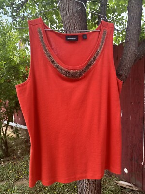 Avenue Beaded Orange Soft 100% Cotton Tank Top Plus Size Y2K Summer Boho Fairy