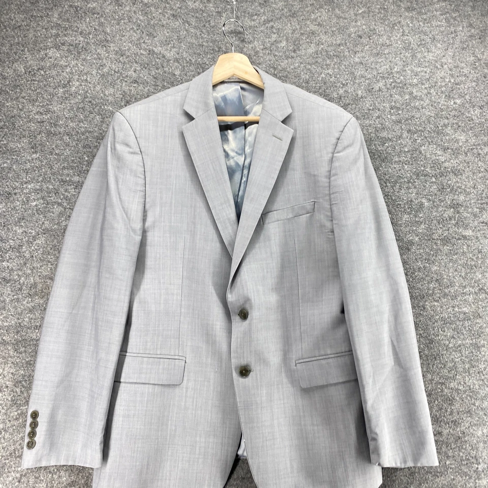 Blazer Calvin Klein Hombre 44 Gris Abotonado Lana Manga Larga Cuello Regular Foto 3 de 4