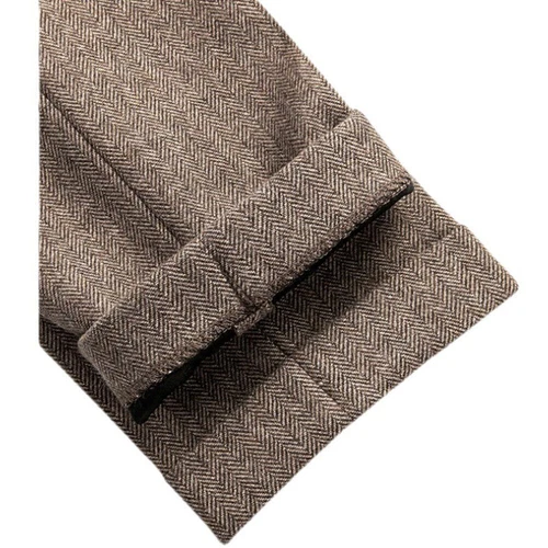 New For Women Mens Retro Tweed Herringbone Pants Woolen Casual Business Trousers - Picture 12 of 33