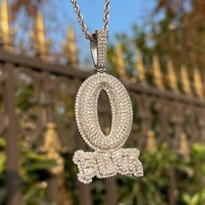 3AAA CZ Bling Ice Out Hop Hip O Block Pendant Necklace Real Gold Plated 20Inch