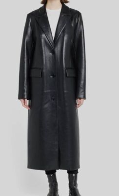 $596 Stand Studio Women's Black Zoie Long Lined Faux Leather Trench Coat Size 40