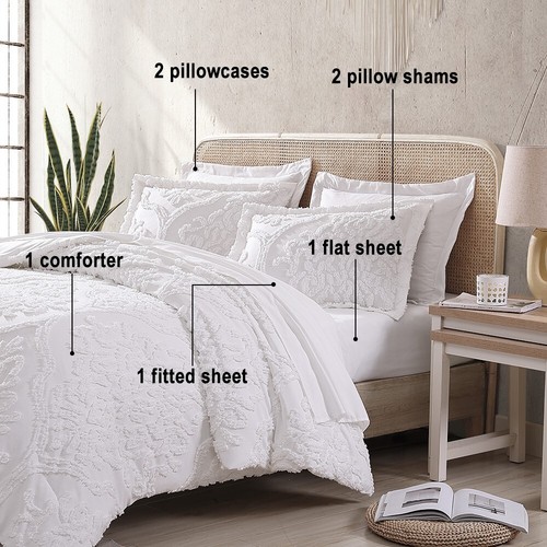 HIGS Boho Modern getuftetes Bett im Beutel 7 Teile Vintage Damast Bettdecken Set - Bild 12 von 13