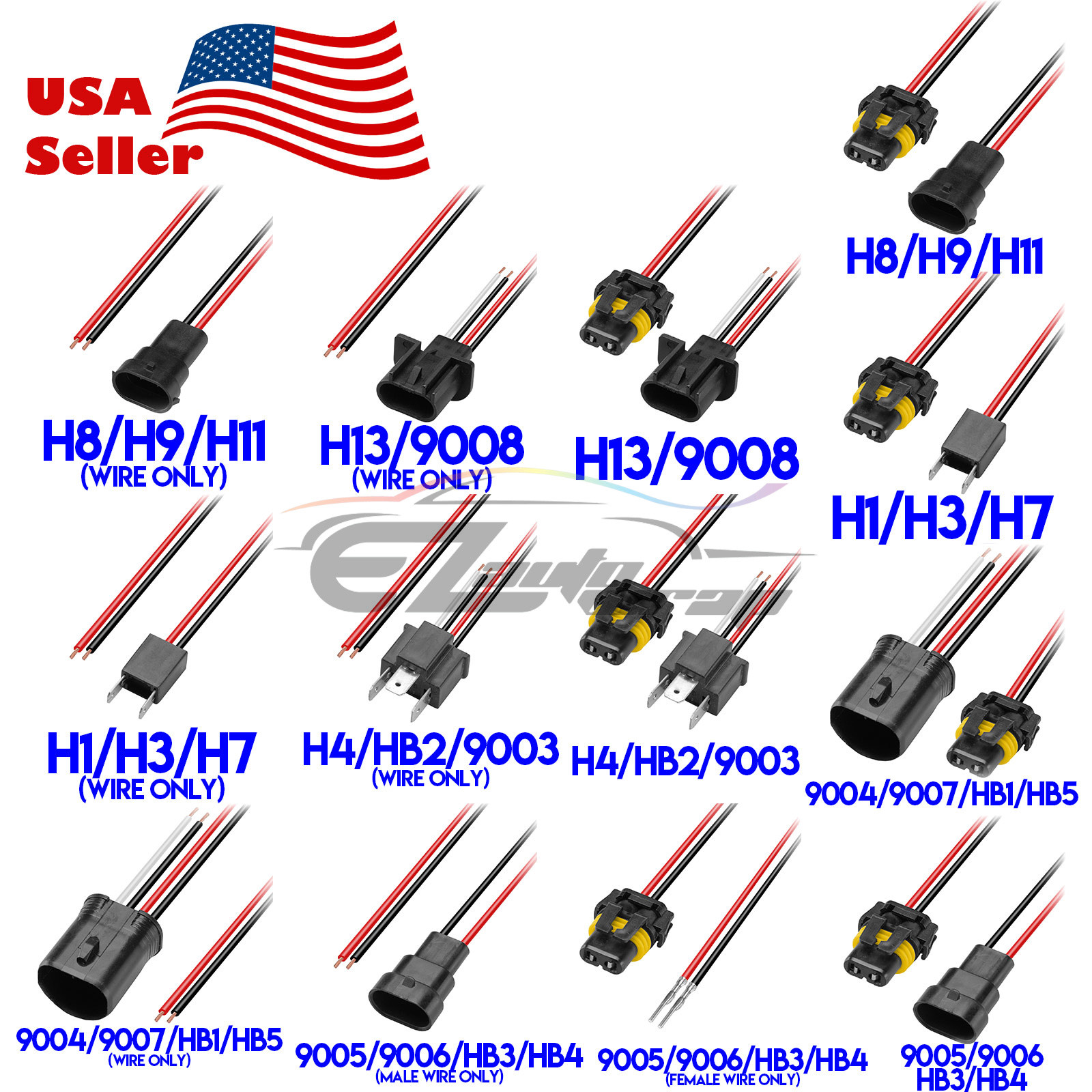 2pcs HID Xenon Ballast Extension Cable Cord Harness Connector Wires 16