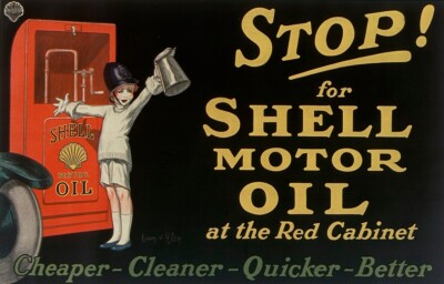 Vintage Car Oil Illustration Red Cabinet Pump 1920s - 5 x 7 inch Print