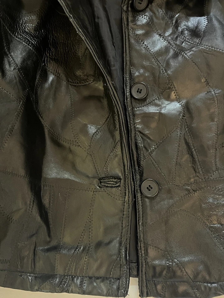 Chaqueta corta de cuero Giovanni Navarra piedra italiana para mujer talla 2X negra vintage Foto 3 de 4