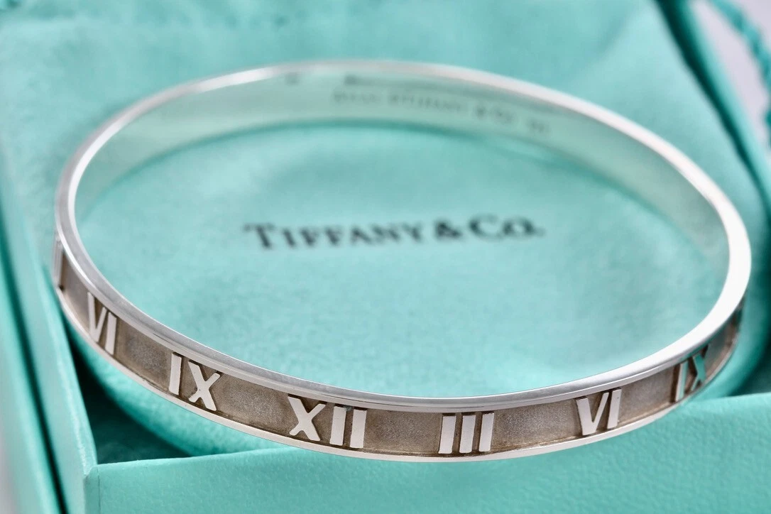 Tiffany & Co. Atlas Sterling Silver Roman Numeral Small Bangle Bracelet