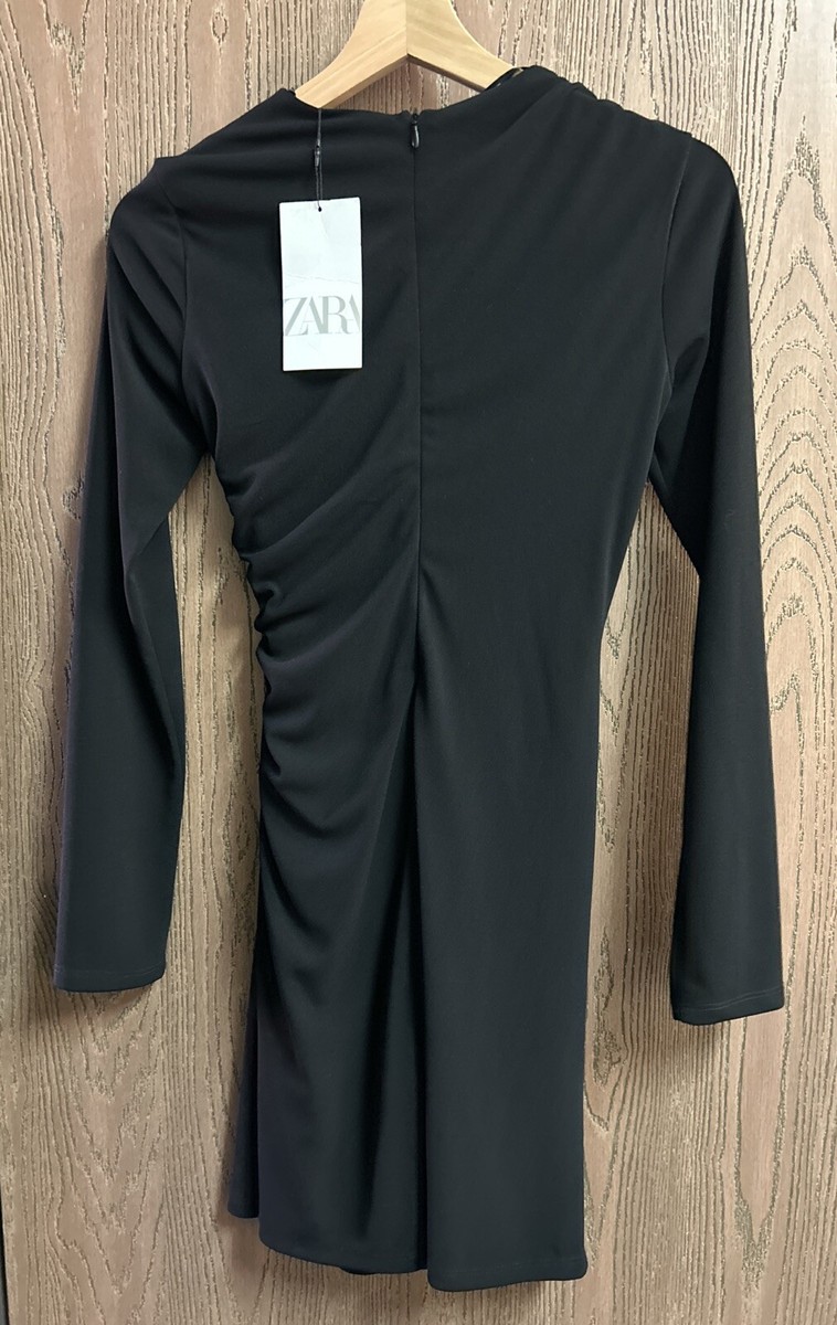 Zara Women's Draped Mini Long Sleeve Dress In Black 9394/636 Size