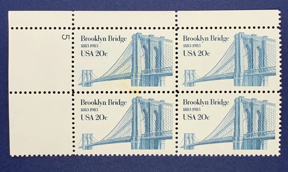 ERROR 1983 US STAMPS BLOCK BROOKLYN BRIDGE UNFINISHED BRIDGE MNH OG - Image 3 of 4