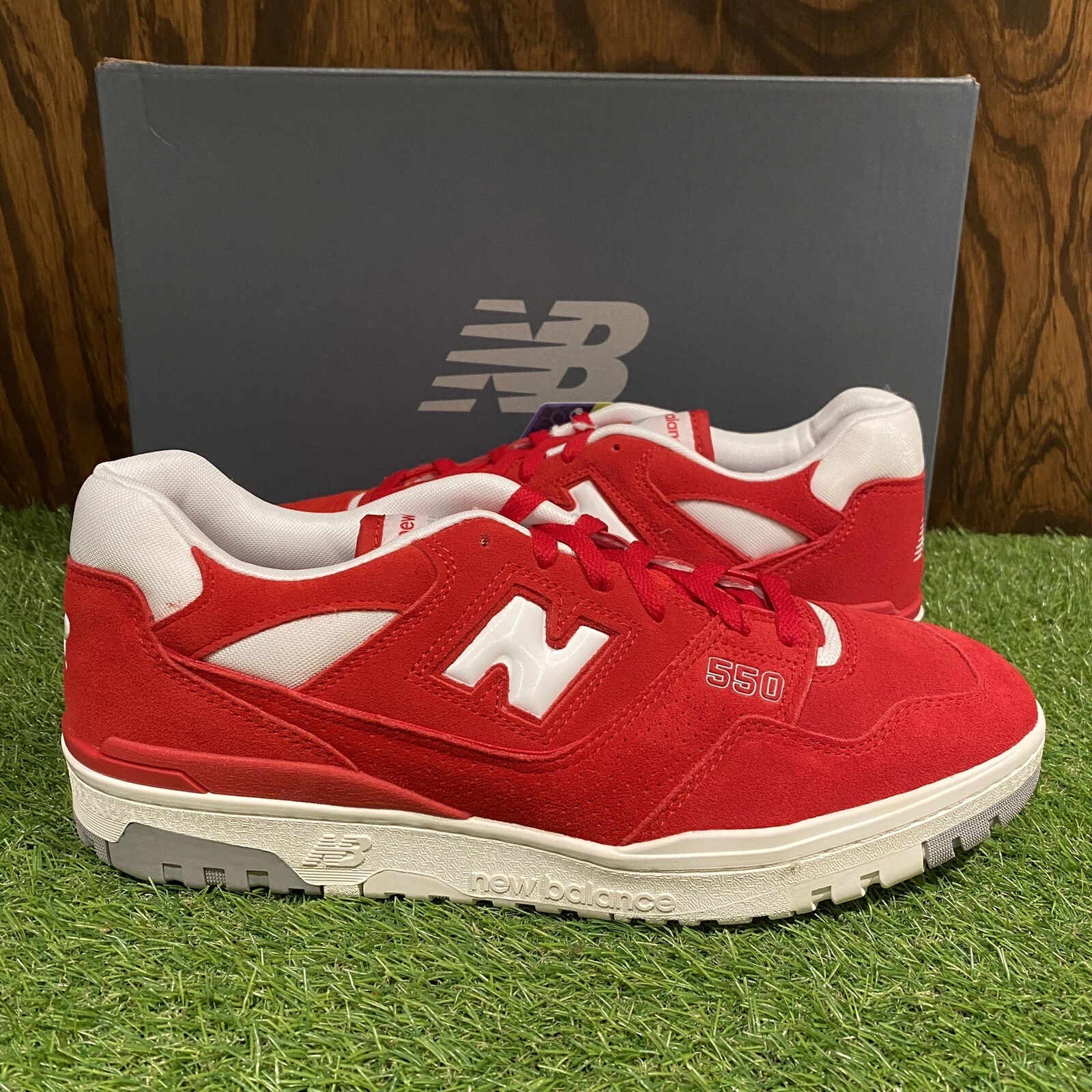 NEW BALANCE 550 Confezione Scarpe da Ginnastica Scamosciate Rosso Bianco Uomo US Taglia 13