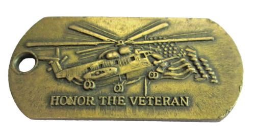 USA Insigne en métal couleur bronze HONOR THE VETERAN - Helicoptére et casque M1 - Photo 1/2