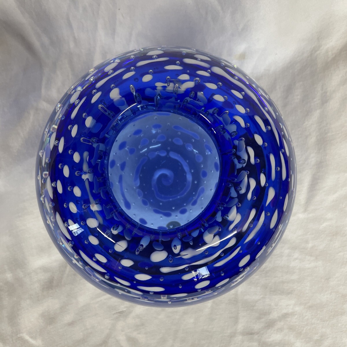 9lb. BERANEK Art Glass Blue Crystal Vase Bowl Hand Blown | eBay