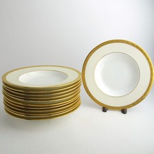 H3996 by Minton for Tiffany  Co. Set of 12 Rimmed Soup Bowls Gold Encrusted