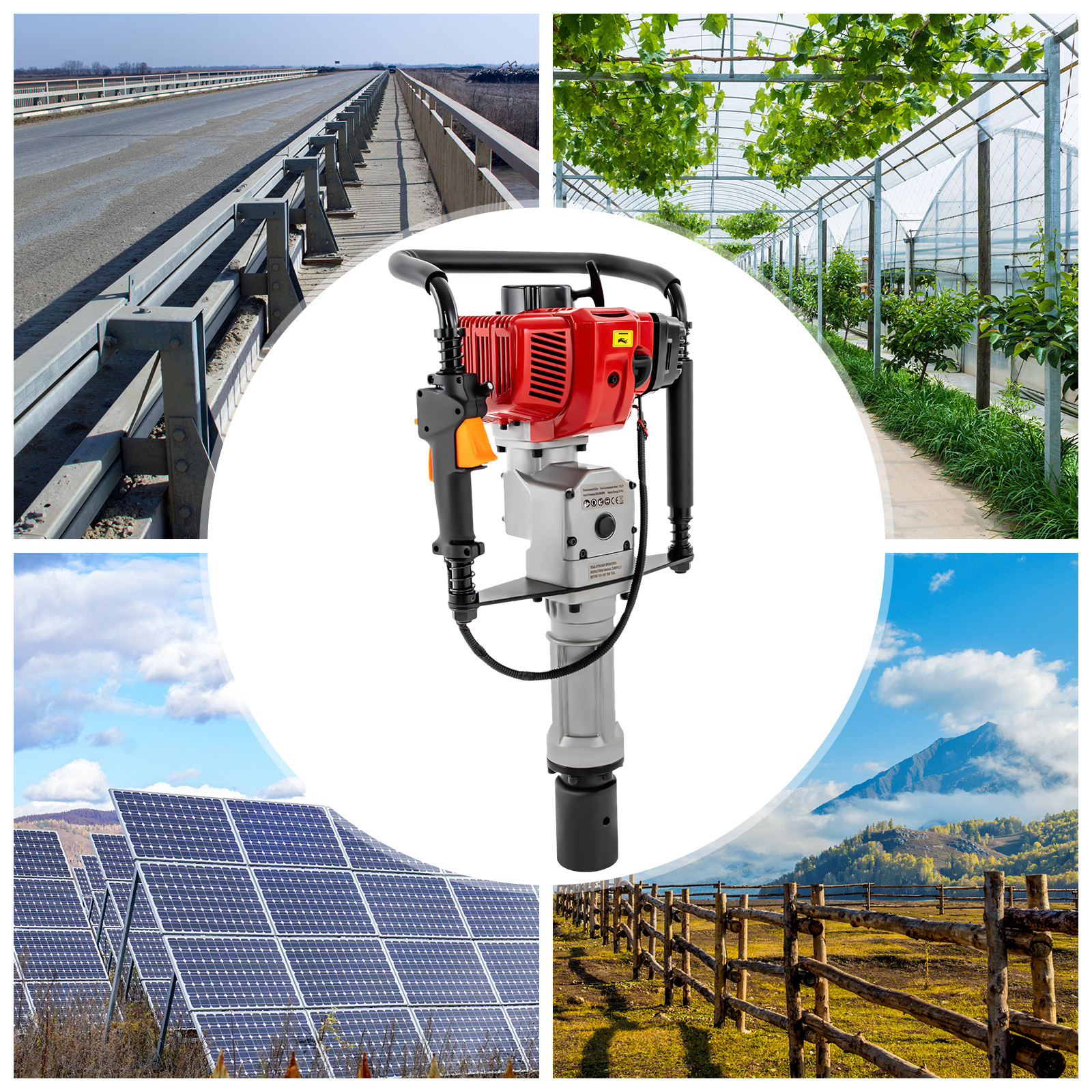 52CC 2.3HP Gas Powered Pile Driver Fence T Post Driver Push Pile Gasoline Engine