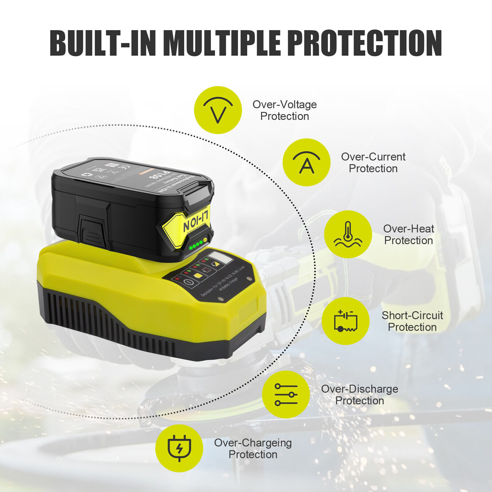 P107 Battery For RYOBI P108 18V One Plus High Capacity Lithium-ion Battery 8.0Ah