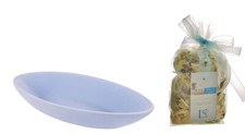 Blue Ceramic Oval Display Bowl & WhiteLinen Scent Potpourri Home Fragrance Gift 