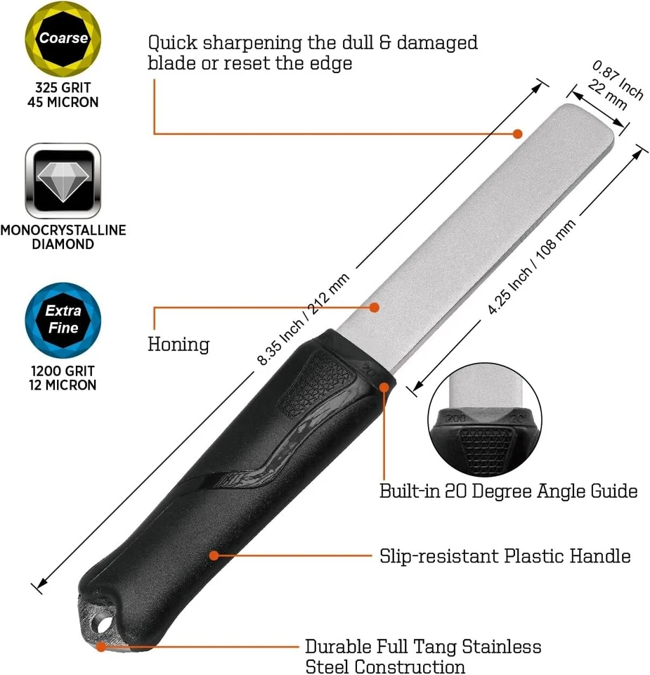 Afilador de cuchillos profesional de diamante de doble grano con agarre ergonómico y guía de ángulo Foto 4 de 4