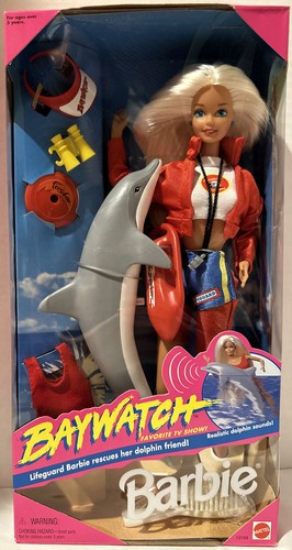 1994 Baywatch Barbie #13199 Realistische Delphin Sounds TV Show mit Pamela Anderson
