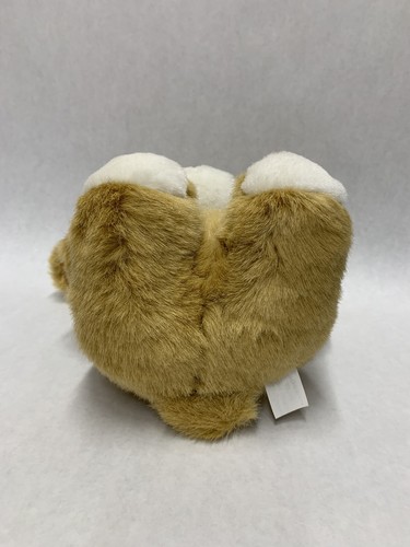 Brown and White Puppy Dog Sitting Stuffed Animal Plush 8” Faux Leather Nose - Picture 6 of 19