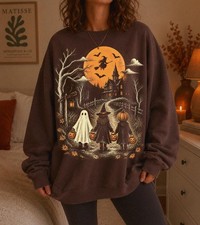 Vintage Halloween Sweatshirt Retro Graphic Witchy Crewneck 90s Trick Or Treat
