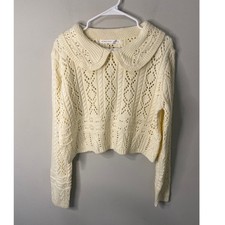 New Altar'D State Crocheted Collared Sweater, Cream Size Small