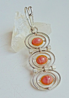 Anhänger 800 Silber Rhodochrosit Skandinavien Design Meisterpunze 1980er 9 78gr