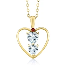 18K Yellow Gold Plated Silver Aquamarine and Garnet Pendant Necklace For Women