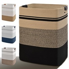 Laundry Hamper Tall Laundry Basket with Leather Handles, 85L Jute Black